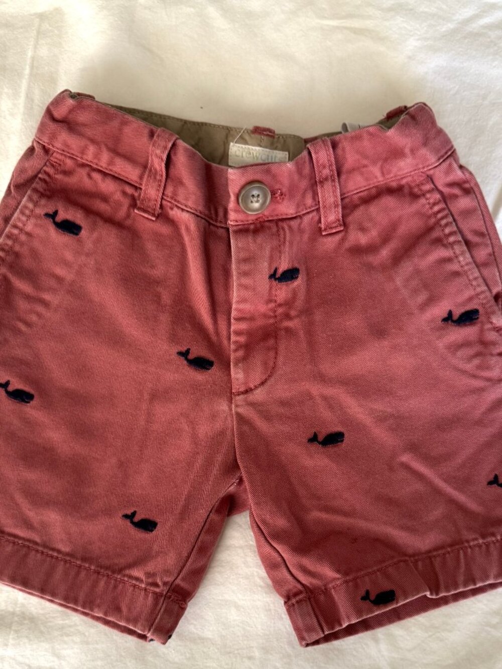 J. Crew CrewCuts Kids Shorts-Nantucket Red with Whale Embroidery, Size 3T